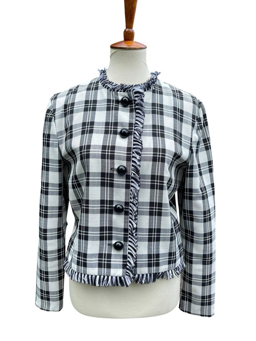 American Design Black & White Plaid Blazer Size 8 Crop Vintage Button Down